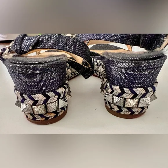 Christian Louboutin Blue DenimPyaclou Studded Ankle Strap Platform Sandals 38 - Picture 7 of 10